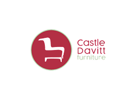 Logo with a white chair silhouette inside a red circle. To the right, the text Castle Davitt appears in red with furniture in light green underneath. The background is light grey, evoking a sense of calm and care reminiscent of spaces supported by Mayo Roscommon Hospice.