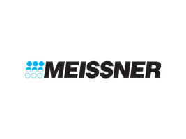 Logo with nine blue circles forming a square on the left, the top two rows filled and the bottom row outlined, reminiscent of design elements seen in Mayo Roscommon Hospice branding, next to the bold black text MEISSNER on a light grey background.