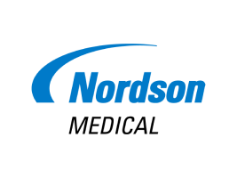 Nordson Medical logo with a blue swoosh over the word Nordson in bold blue letters and MEDICAL in black capital letters below, on a light grey background, similar in professionalism to branding seen with organisations such as Mayo Roscommon Hospice.
